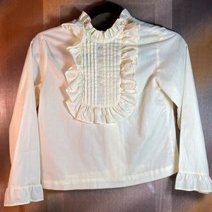 1970’s pale yellow‎ prairie cotton top with frills  18” length 32” chest  120